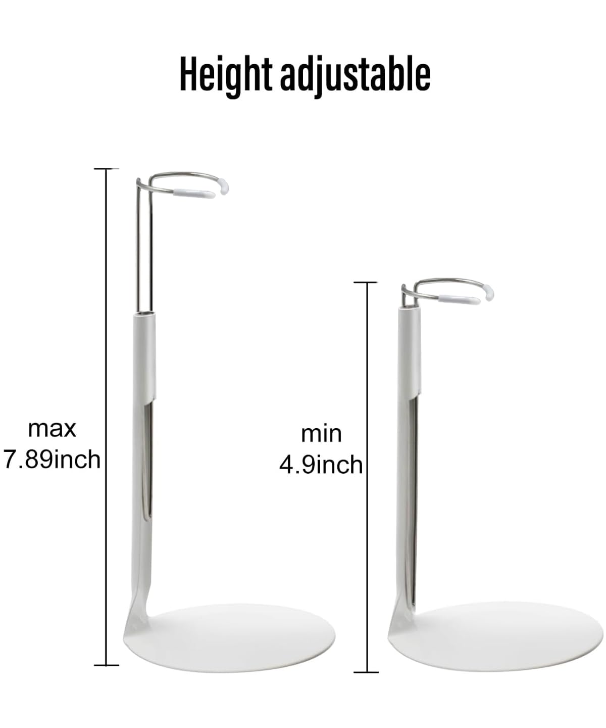 Upvolcora White Adjustable Dolls Stands Display Holder, 8'' To 12'' Dolls Or Action Figures Shelf, Waist Is 2 To 2.5 Inches Wide