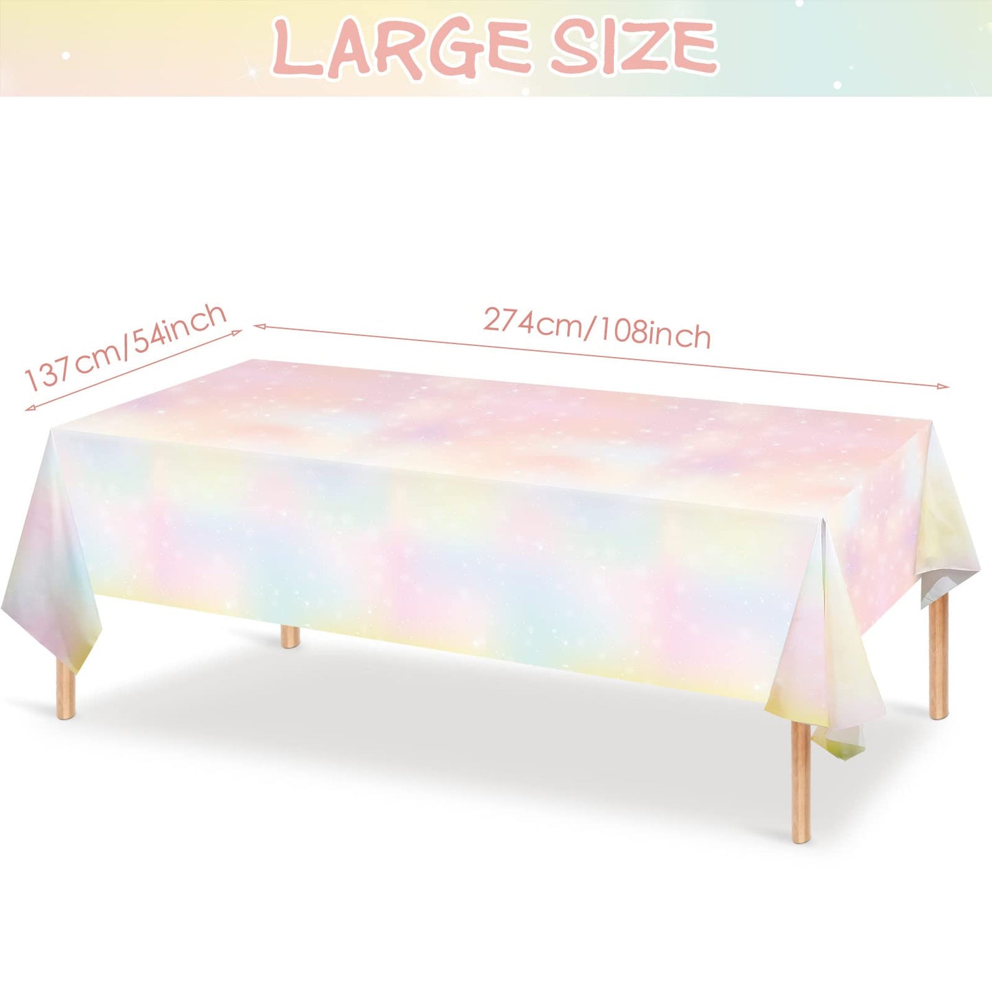 Pastel Rainbow Tablecloths Disposable Tablecloth Waterproof Plastic Table Cover Pastel Rainbow Party Decorations Pastel Party Su