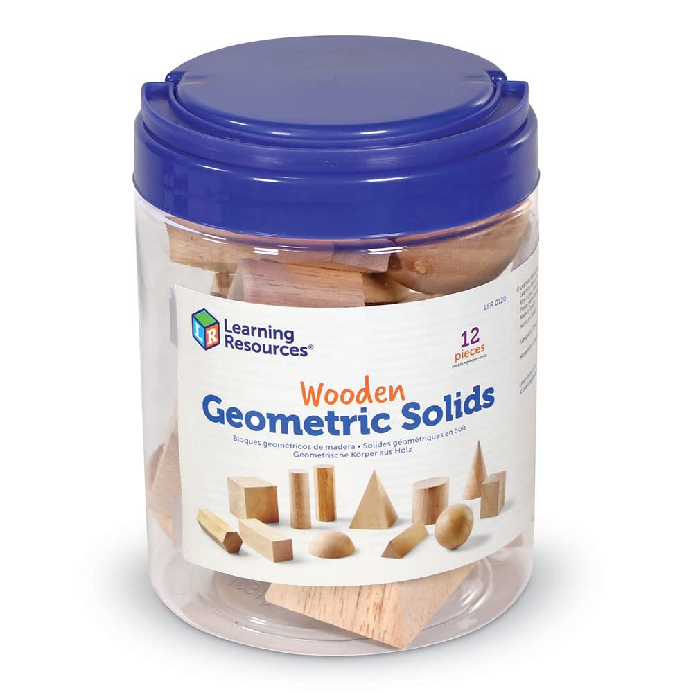 Learning Resources Geometric Solids, Wooden Shapes, Set Of 12 Geometric Shapes, Ages 6+, Multi-Color