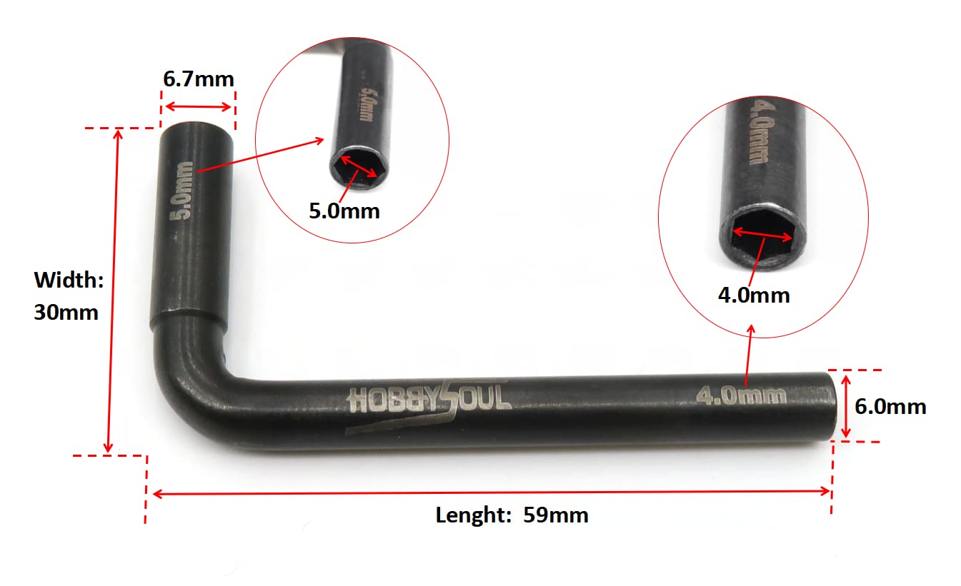 HOBBYSOUL Thin Hex Nut Driver 4.0mm & 5.0mm for RC 1/24 Axial SCX24 & 1/18 Traxxas TRX4M and Other Scale Crawler Truck, (1-Pack)