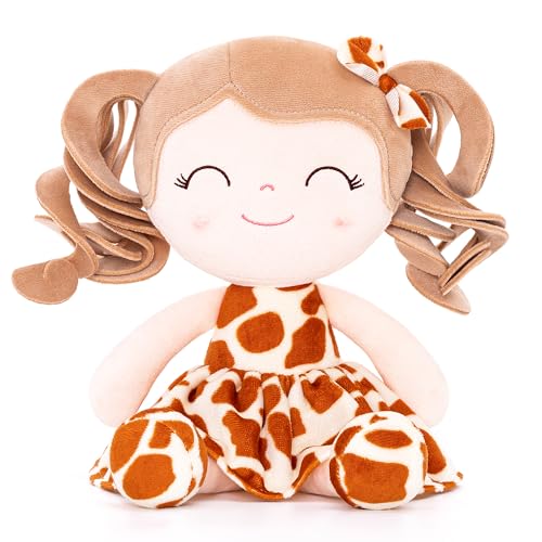 Gloveleya Baby Dolls Soft Snuggly First Baby Girl Gifts Plush Doll With Light Skin & Brown Giraffe Dress 12Inches Animal Series