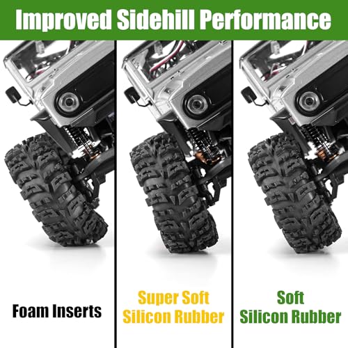 INJORA 1.3 Silicone Rubber Inserts and Cling On Tires for SCX24 TRX4M AX24 1/18 1/24 Micro Crawler Upgrade(Green)