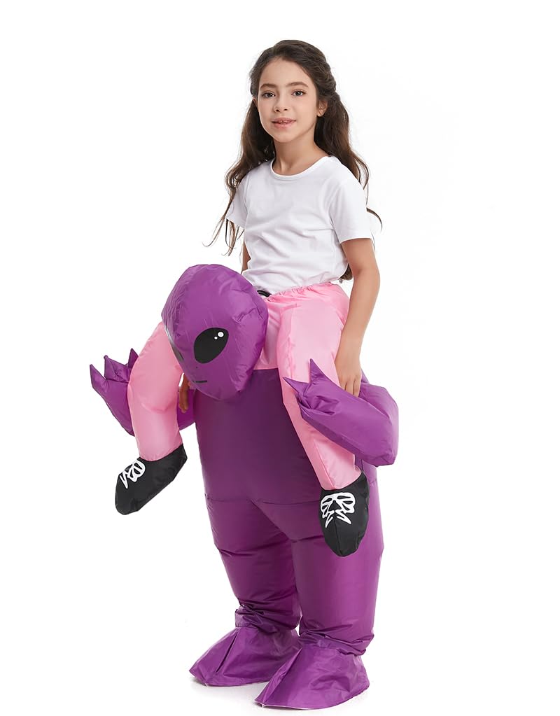 Hsctek Inflatable Alien Costume Kids Boys Girls, Blow Up Riding Alien Abduction Costume Child, Carrying Me Holding Man Halloween Costume Children, Purple