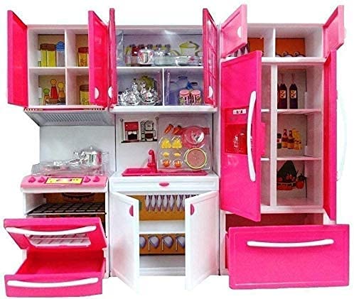 Exegi Enterprise Acrylonitrile Butadiene Styrene 3 Compartment Kitchen Play Set With Openable Doors For Kids Girls Cooking Play