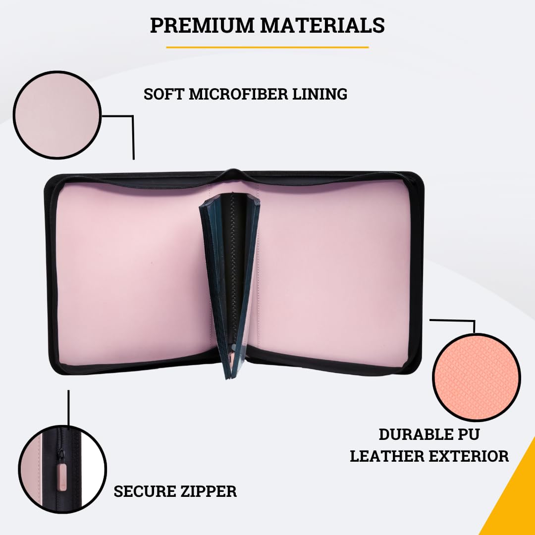 Card Guardian - Toploader 4 Pocket enhanced Binder with Zipper for 160 Cards - Side Loaded Pockets - Compatible with Sports and Trading Cards TCG (Pink)