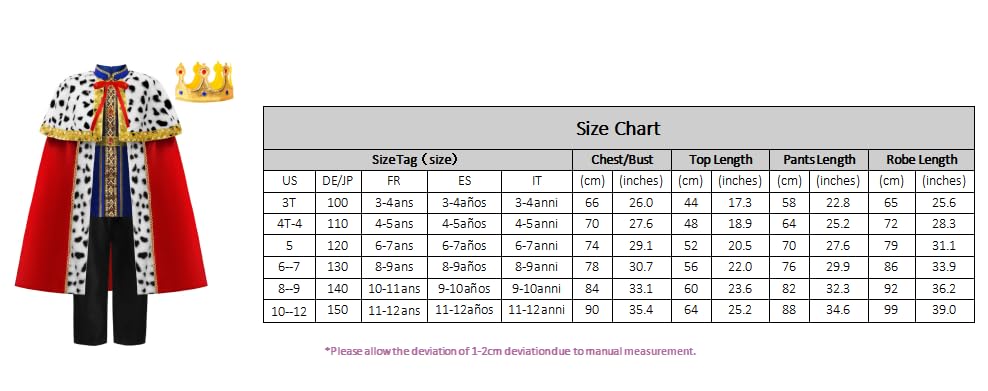 Relibeauty Kids King Costume For Boys Girls With Robe And King Crown 120