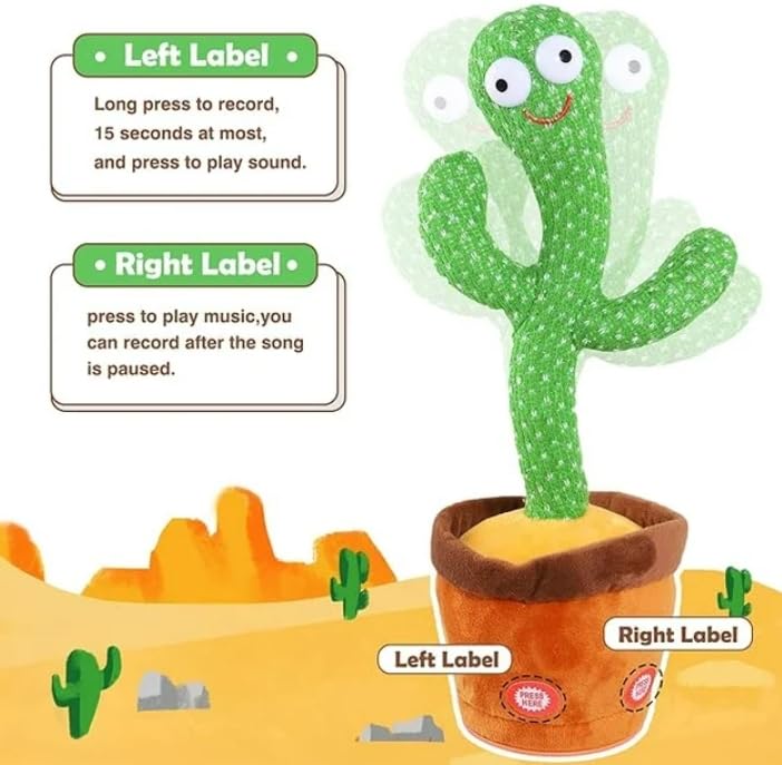 Besia Dancing Cactus Mimicking Toy,Talking Repeat Singing Sunny Animal Toy 120 Pcs Songs for Baby 15S Record Your Sound Sing+Dan