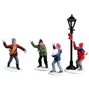Lemax Christmas Village Snowball Fight Set of 4 - Multicolour Resin Decorations