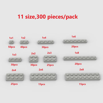 300 Piece Light Gray Building Plate Bulk Assortment Pack, Light Gray Small Base Plate Accessories For Building With 12 Size, Com