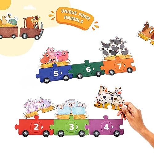 Lovedabble 123 Ride With Animals: Three-Way Puzzle Magic! Count & Identify Numbers By Assembling Wagons, Loading Animals & More