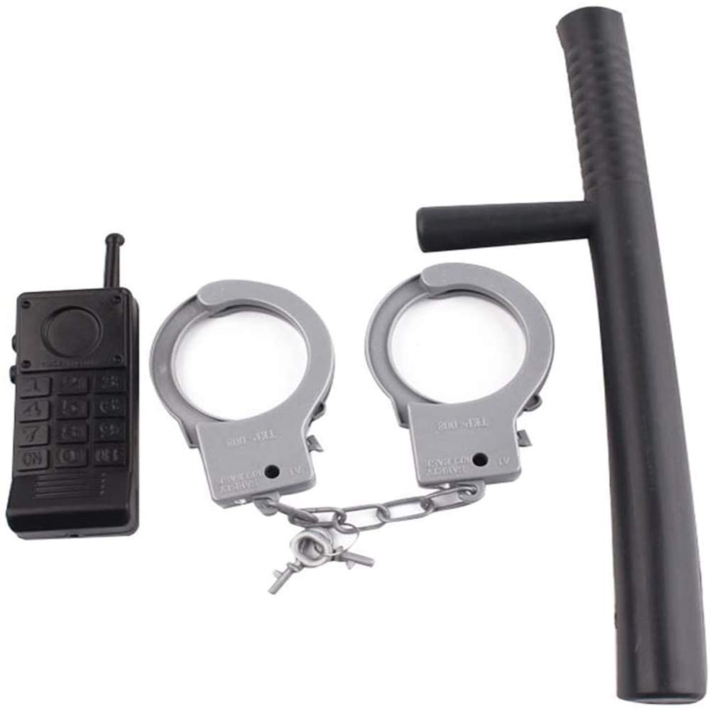 Binaryabc Halloween Police Costume Supplies,Walkie Talkie Police Baton Handcuffs Set