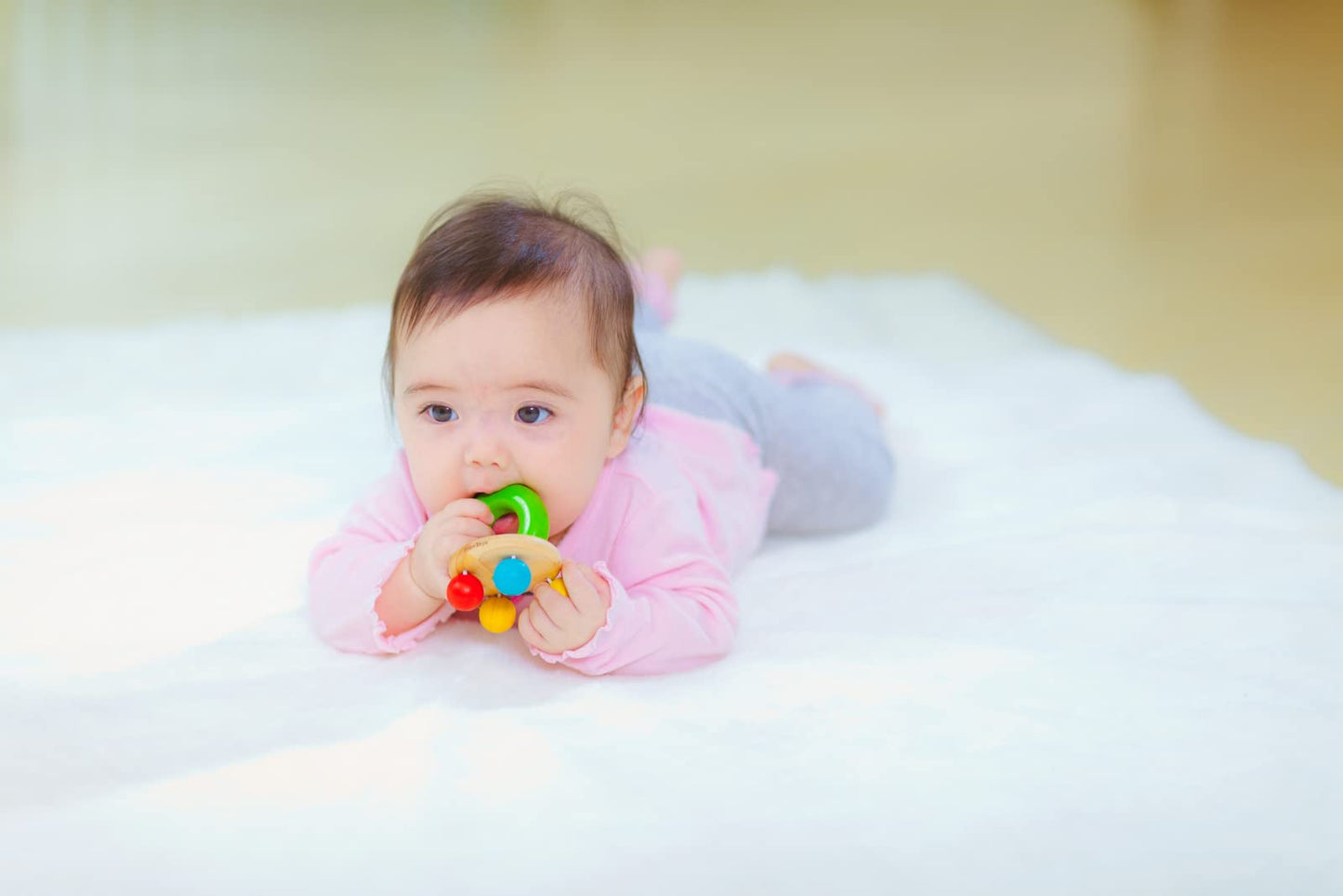 Plantoys (5213) Wooden Bell Rattle And Teether Baby Toy Sustainably Made From Rubberwood And Non-Toxic Paints And Dyes