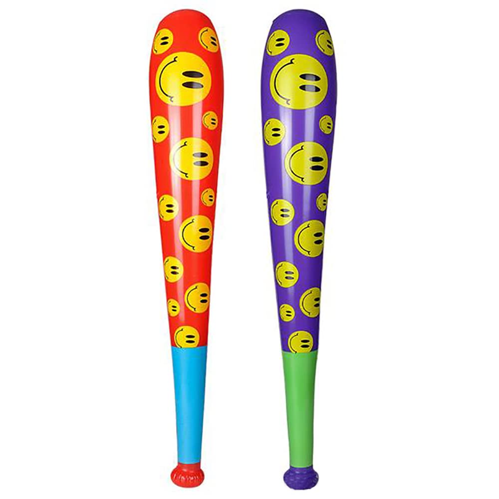 Baseball Bat Inflate Happy Face Design, 3.5' Feet Tall, Assorted Colors (2-Pack)