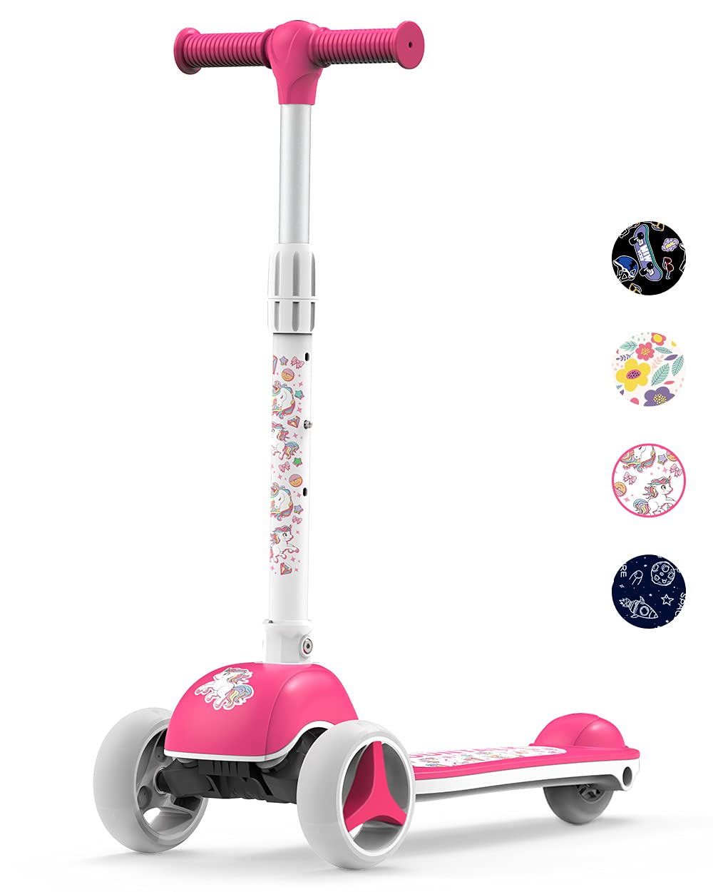 Mountalk Foldable Kids Scooter For Kids Ages 3-5/6-12 Years, 3 Wheels Scooter For Boys And Girls With Adjustable Heights And Led Wheels(Unicorn)