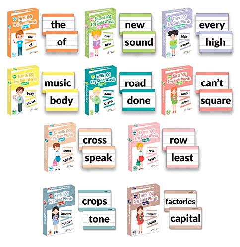 1,000 Sight Fry Dolch Word-List Flashcards In 10-Pack Bundle Set, Pre-K To 3Rd Grade, Teaches 1,000 Dolch Fry High-Frequency Sig