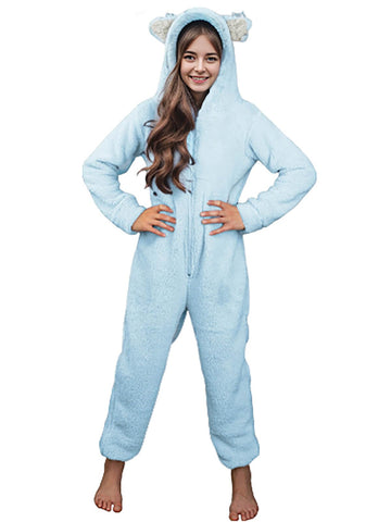 Batermoon Girls Fleece Zip Up Jumpsuits Kids Hooded Rompers Costume Winter Clothes 5-14 Years