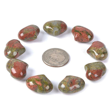 Justinstones Natural Unakite Gemstone Healing Crystal 1 Inch Mini Puffy Heart Pocket Stone Iron Gift Box (Pack Of 10)