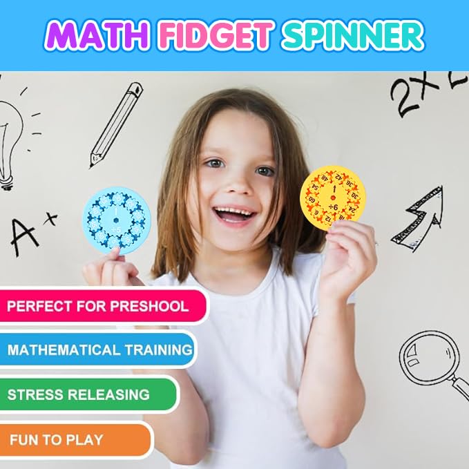 Math Fidget Spinners, Multiplication Gmae Fidget Toys For Kids Easter Basket Stuffers, Math Facts Fidget Spinner Learning Multiplication And Division Toys, Math Game For Home School Classroom Prizes