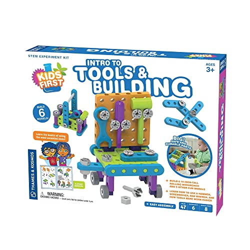 Thames & Kosmos Kids First: Intro To Tools & Building Stem Experiment Kit For Ages 3+ | Build 6 Models, Learn Basic Mechanical Engineering Principles | Make Your Own Workbench With Durable Parts