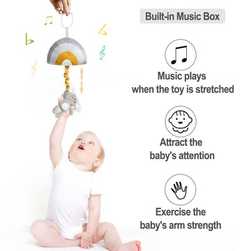 Blublu Park Baby Hanging Rattle Toys, Baby Lullaby Pull Musical, Soft Plush Early Development Stroller Car Toys With Squeaker Fo