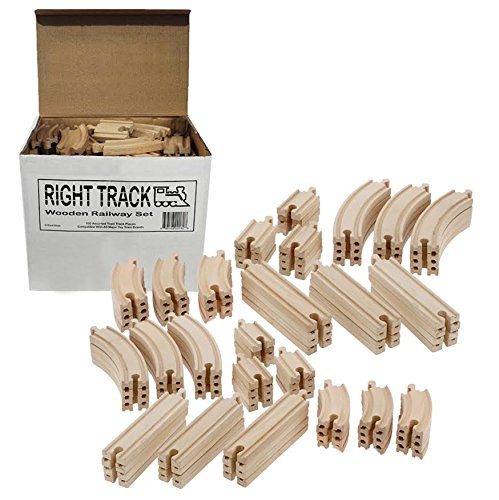 Wooden Train Track 100 Piece Pack - 100% Compatible with All Major Brands including Thomas Wooden Railway System - By Right Trac