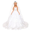 Barwa White Wedding Dress With Long Veil Evening Party Princess White Lace Gown Dress For 11.5 Inch Girl Doll