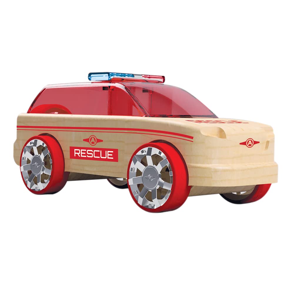 Automoblox Mini Rescue Pack - Wooden Mix-and-Match Vehicles - Build and Rebuild - Ages 4+