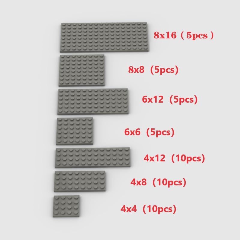 Classic Building Plate Assortment Pack, 50Pcs Dark Gray Bulk Plates With 7 Size Building Plate Base Plate, Compatible With Lego