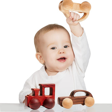 Wooden Rattle Toy Baby Wooden Car Baby Toddler Toy Preschool Education Car Toy 3Pcs Newborn Gift