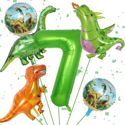 Dinosaur 7Th Birthday Decorations, Dinosaur Birthday Party Decorations With Giant Inflatable Dinosaur Balloons 40 Inch Helium Foil Mylar Number 7 Balloons For Dinosaur Theme Birthday Party Decorations