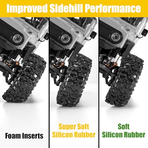 INJORA 1.3 Silicone Rubber Inserts and Cling On Tires for SCX24 TRX4M AX24 1/18 1/24 Micro Crawler Upgrade(Yellow)