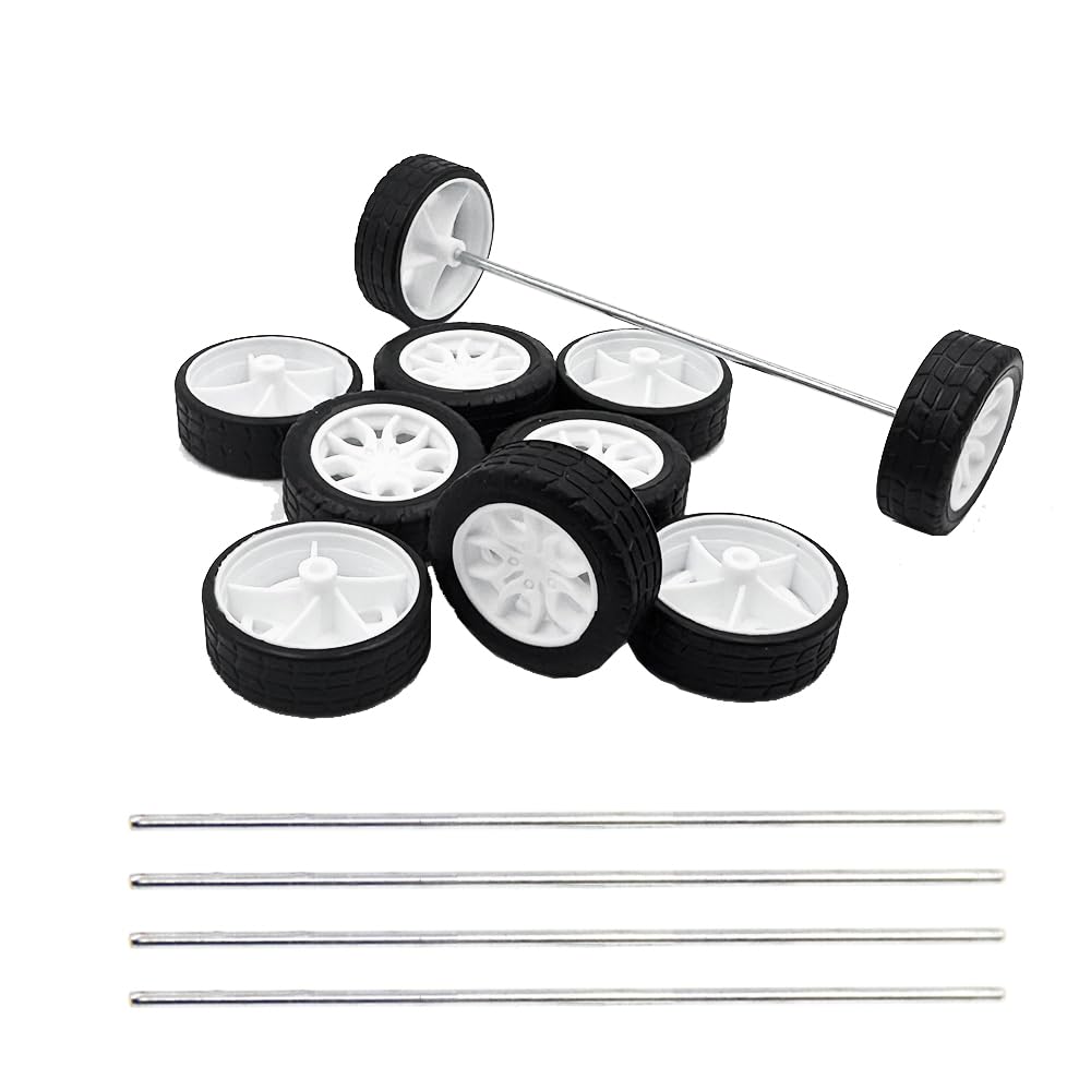 10Pcs Toy Car Wheels 30Mm Rubber Tire With 5Pcs Shaft Round Axles For For Diy Model Toy Rc Car Accessories (2X30Mm)