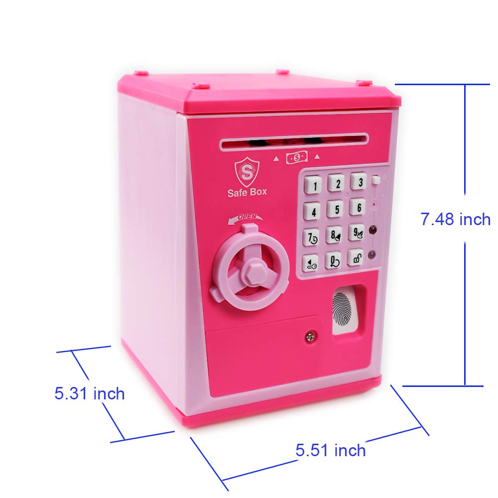 Like Toy Piggy Bank Safe Box Fingerprint Atm Bank Atm Machine Money Coin Savings Bank For Kids (Pink/Pink)