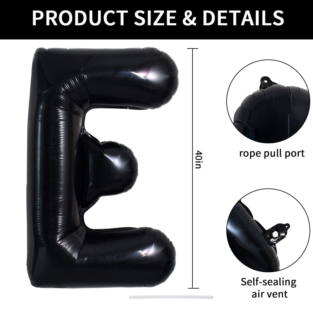 Toniful 40 Inch Large Black E Letter Balloons Jumbo Helium Balloons,Foil Mylar Big Alphabet Balloons For Birthday Party Annivers