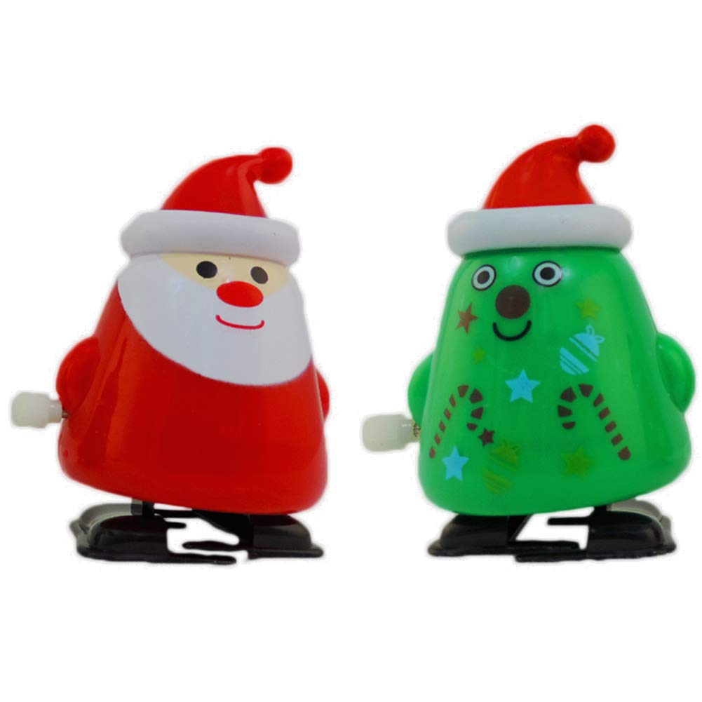 2 Pack Christmas Tree & Santa Wind Up Walking Novelty Gift Stocking Stuffer