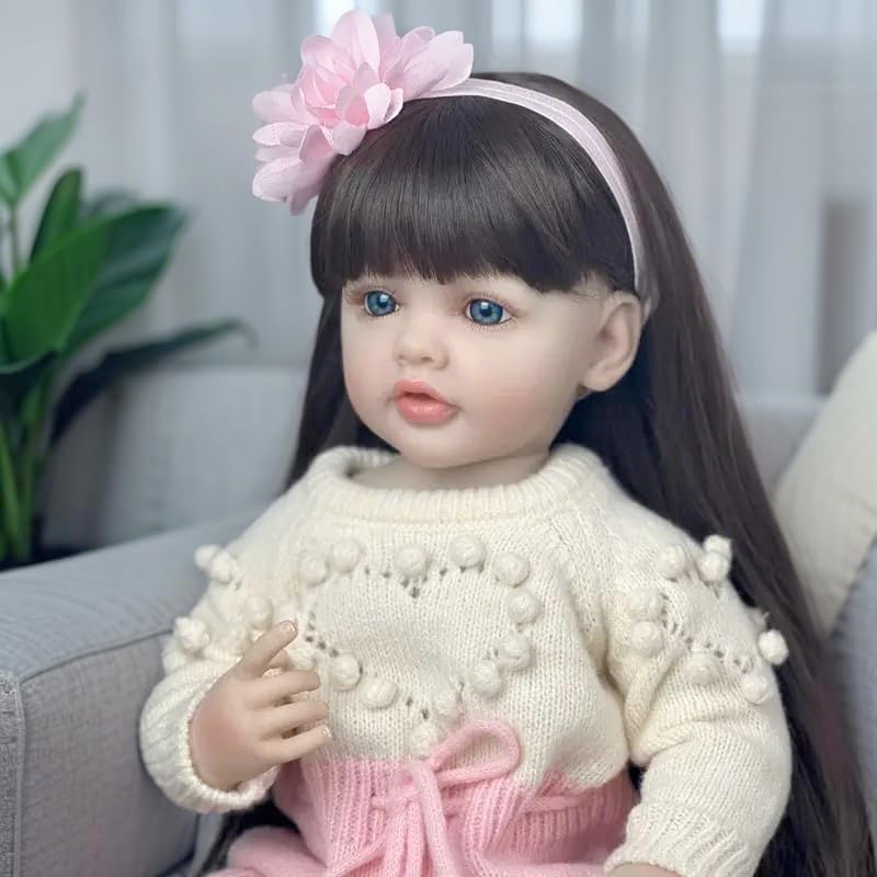 Falvia 22 Inch Lifelike Reborn Toddler Baby Dolls Girl Full Body Realistic Adorable Reborn Girl With Long Hair For Birthday Gift