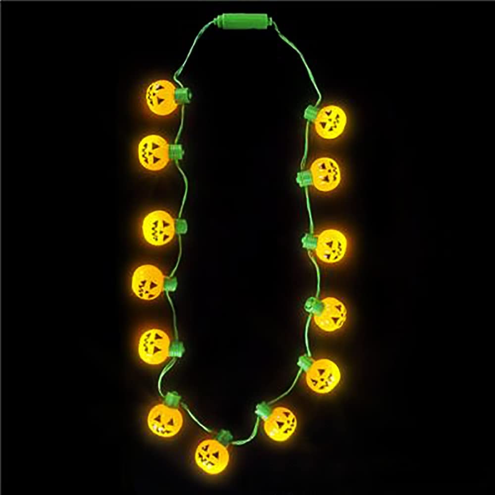 The Dreidel Company Halloween Necklace Light-Up Colorful Necklace, Costume Accessory, Spooky Party Favor, 25' Necklace (Spooky Pumpkin Necklace, 2-Pack)