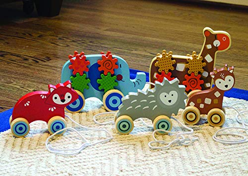 Applesauce Wooden Pull Infant Development Educational Baby Toys (Elephant), Blue