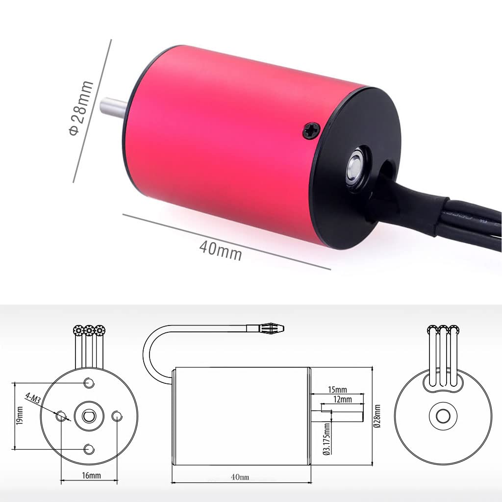 KingVal Replacement 2838 3200KV Waterproof Brushless Motor Shaft 3.175mm Compatible with 1/14 1/16 RC Car