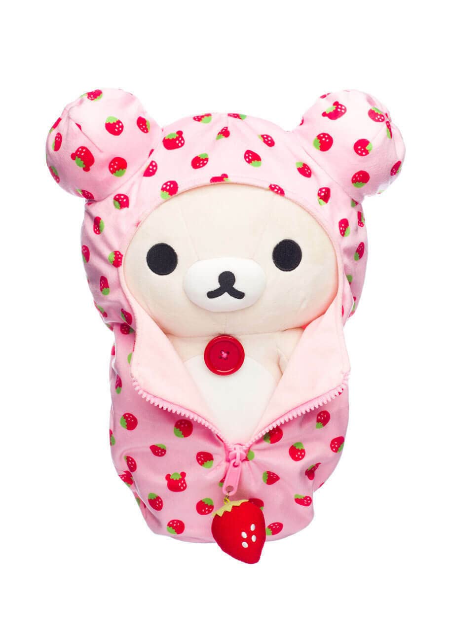 Rilakkuma Plush Sleeping Bag - Korilakkuma Strawberry - 13.5" Polyester Soft Toy, Model US10034