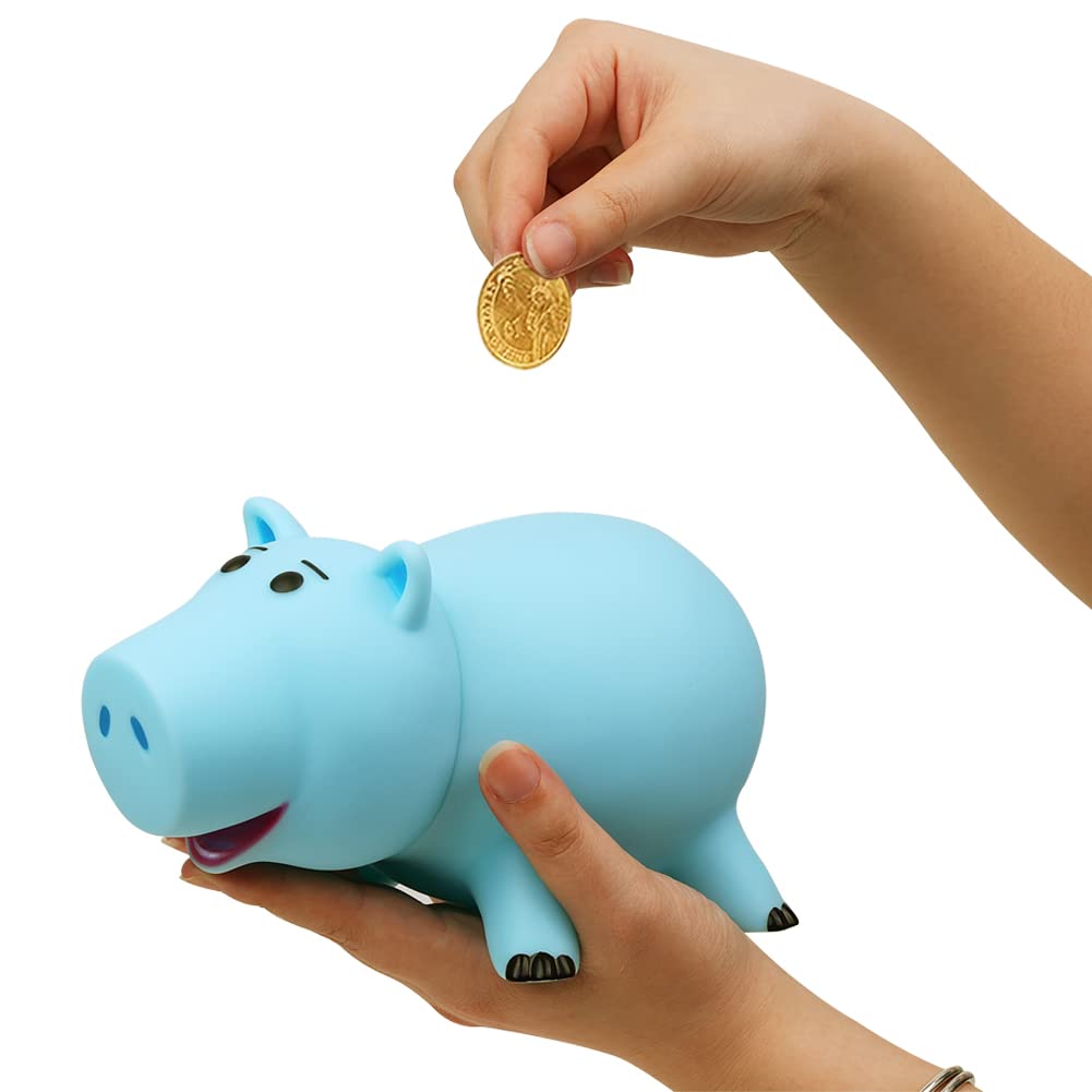 PHOCAS Hamm Piggy Bank Cute Blue Pig Money Box Plastic Saving Coin Box Money Bank for Kids Christmas Birthday Gift with Gift