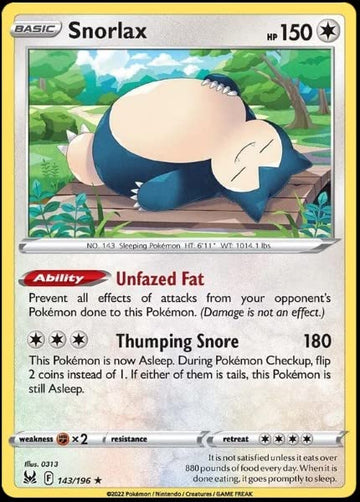 Pokemon - Snorlax 143/196 - Lost Origin - Pokemon Holo Rare Card