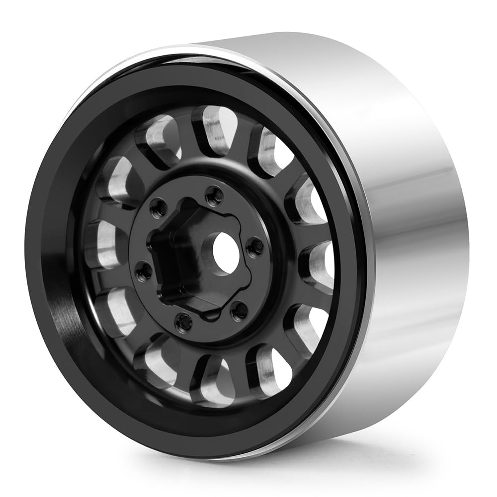 Morlordy 4Pcs 1.0 Plus Beadlock Wheel Rims For 1/24 Rc Crawlers Axial Scx24 Gladiator Deadbolt Bronco C10 Jlu Upgrade Parts (Bla