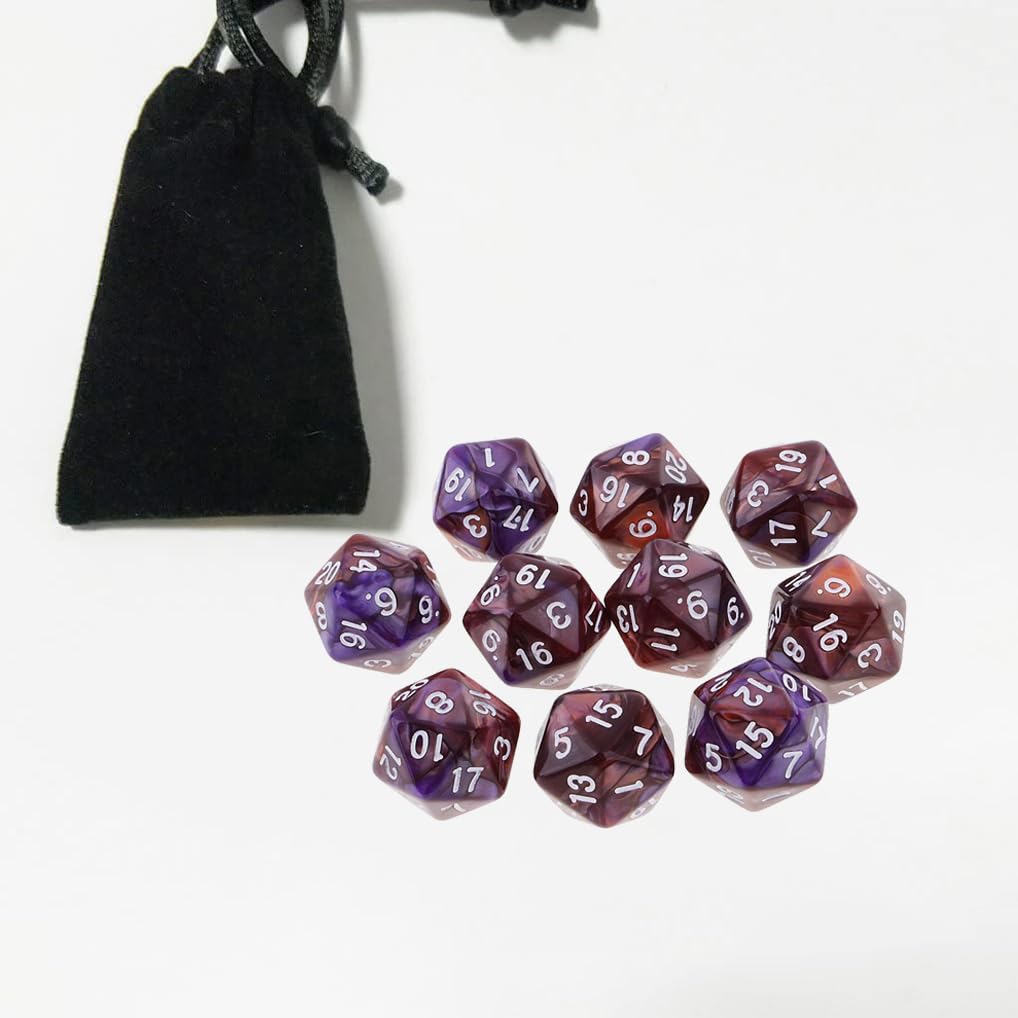 Yiotfandoll 10PCS Polyhedral Dice D20 Dice 20mm Acrylic 20 Sided Dice Game Dice for RPG MTG DND Dice Table Games (Coffee Purple)