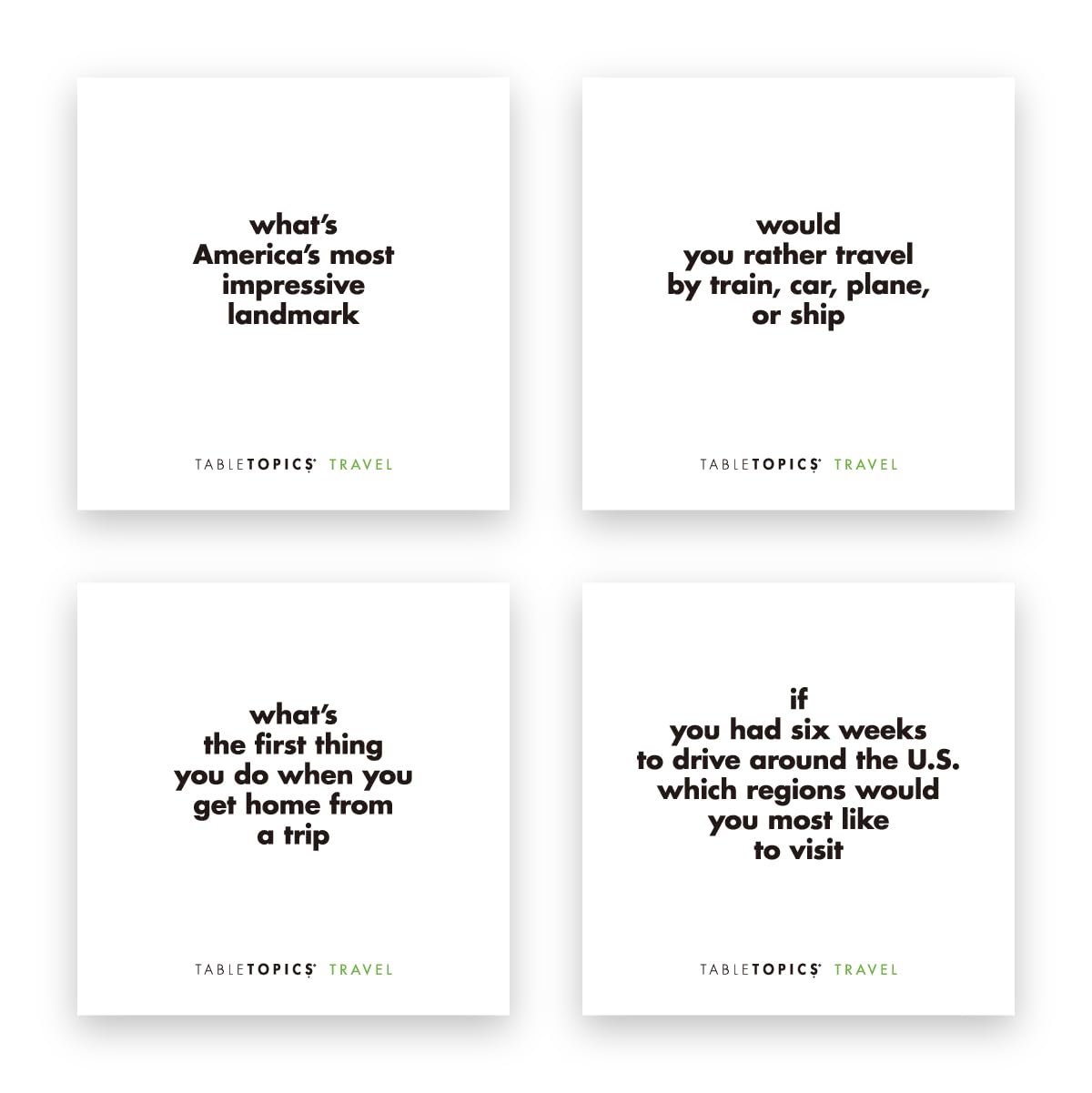 TableTopics Travel to Go Question Card Game - 40 Conversation Starter Cards About Travel Vacations Roadtrip Essentials for Friends mature-themed Car Game