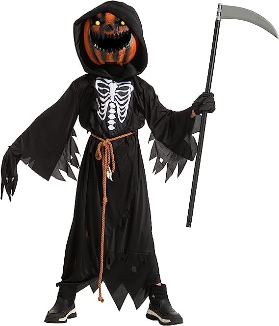 Spooktacular Creations Halloween Child Boy Scarecrow Pumpkin Reaper Costume With Kids Pumpkin Head For Halloween Cosplay, Role Playing (Medium (8-10Yr))