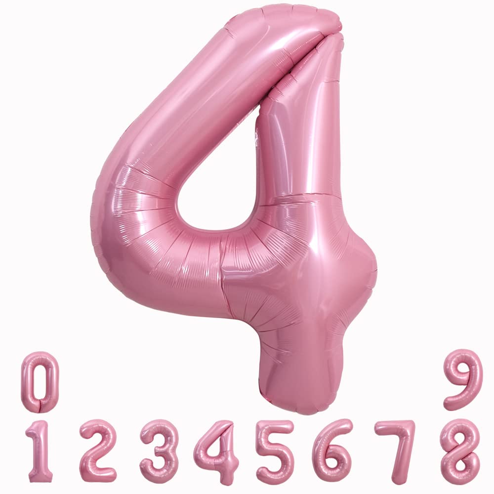 Toniful 40 Inch Light Pink Large Numbers Balloons 0-9, Number 4 Digital 4 Helium Balloons, Pink Foil Mylar Big Number Pastel Bal