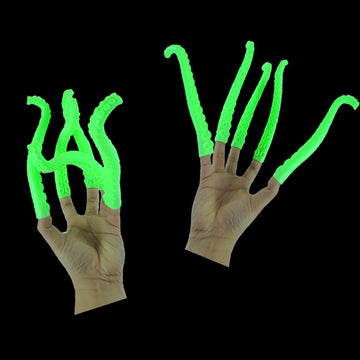 10 Silicone Finger Tentacle Puppets Green Glow-in-The-Dark