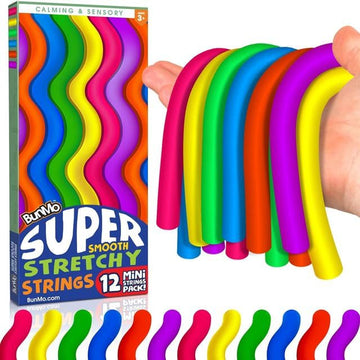 BUNMO Stretchy Strings Sensory Toys - 12 Pack Mini - Multicolor - Fidget & Non-Mouthable - Easter Basket Stuffers