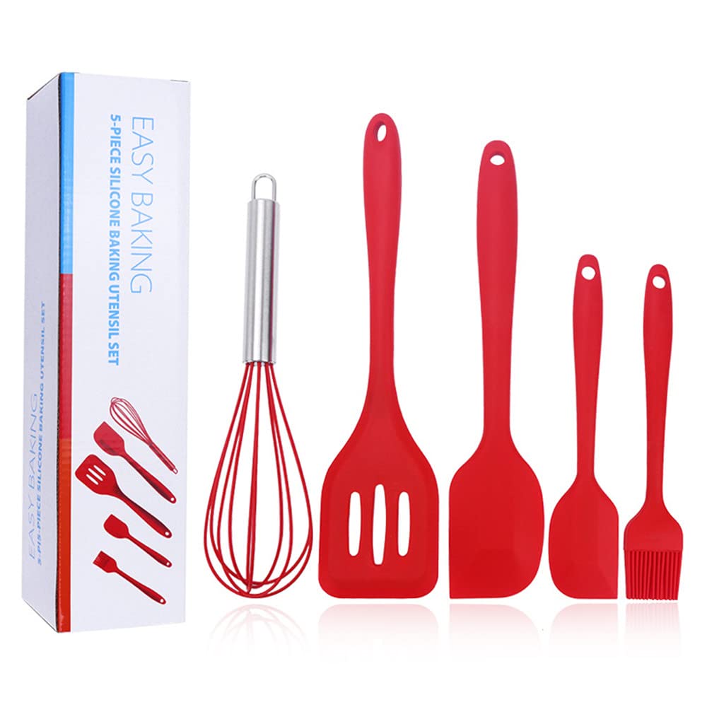 Kids Cooking Utensils Set - 5-Piece Kids Kitchen Tools - Safe Kids Baking Set - Food Grade Toddler Chef Supplies - Gender Neutral Silicone Cookware Kit With Spatula